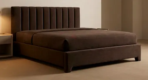 Brown Upholstered King Bed with Padded Headboard - Modern Design
