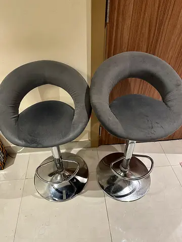 Set of 2 Adjustable Grey Velvet Swivel Bar Stools with Footrest