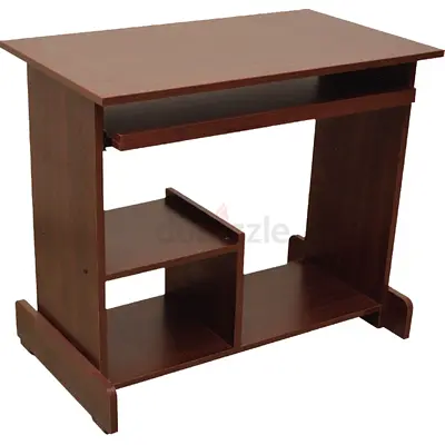 Compact Wooden Computer Desk with Keyboard Tray and Storage Shelves
