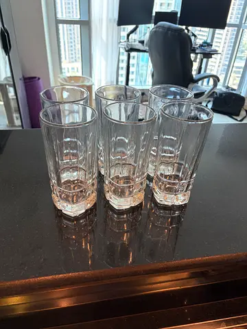 Set of 6 Tall Clear Drinking Glasses - Good Condition