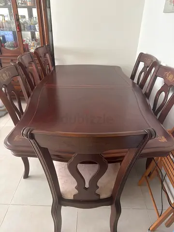 Solid Wood Dining Table with 6 Matching Chairs - Classic Design
