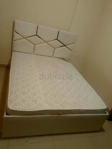 White upholstered double bed with mattress - good condition