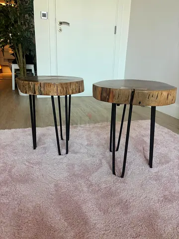 Pair of Solid Wood Slice Side Tables with Metal Hairpin Legs (Art & Craft Furniture/ Luckys)
