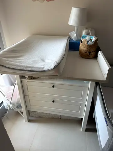 White baby changing table with storage dresser — good condition