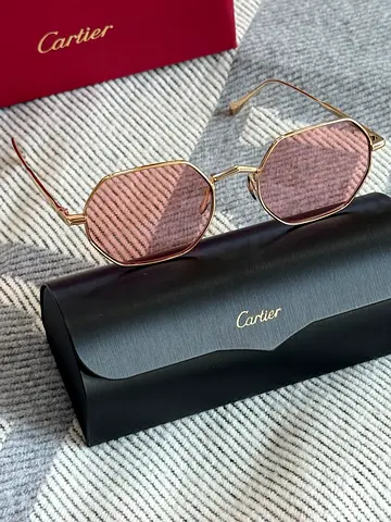 Cartier hexagon pink-lens sunglasses with case