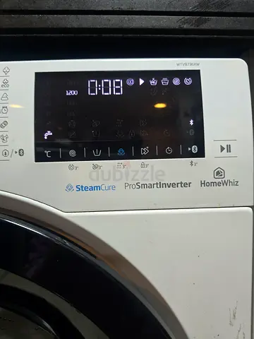 HomeWhiz ProSmart Inverter Front-Load Washing Machine (working display shown)