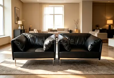 Black Leather Armchairs in Excellent Condition