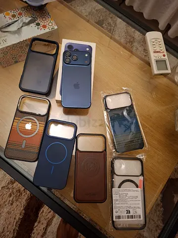 iPhone 17 Pro Max (Blue) with assorted MagSafe cases - Unlocked