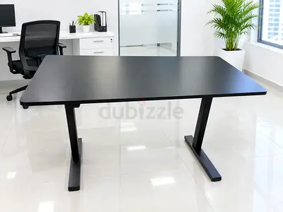 Free Delivery- IKEA Large Black Adjustable Office Desk – Modern T‑Leg Workstation
