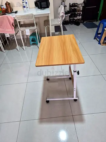 Adjustable Overbed/Bedside Table with Wheels - Light Wood Top
