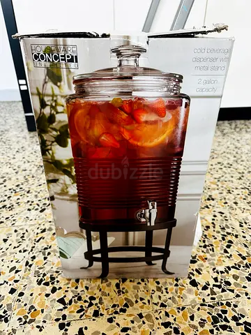 Glass Beverage Dispenser with Metal Stand - 2 Gallon (New in Box)