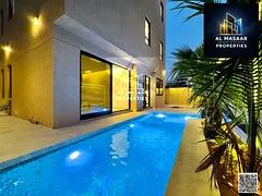 A fully smart, three-story villa located directly behind the service area, featuring a private pool
