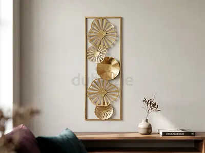Gold Metal Wall Art Panel - Decorative Floral Sunburst Design (90 x 30 cm)