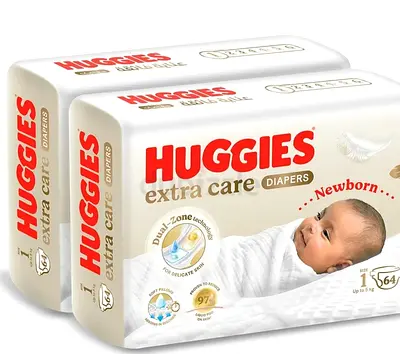 Huggies Extra Care Newborn Size 1 Diapers - 128 Count Twin Jumbo Pack