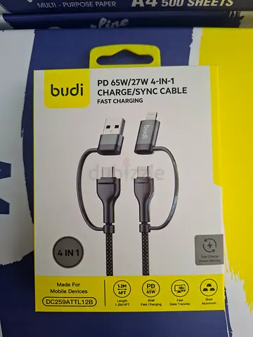 budi PD 65W/27W 4-in-1 Charge/Sync Cable (USB-C, Micro USB, Lightning) - New in Box