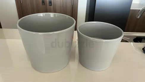 IKEA grey Stoneware flower pots 15cm & 12cm
