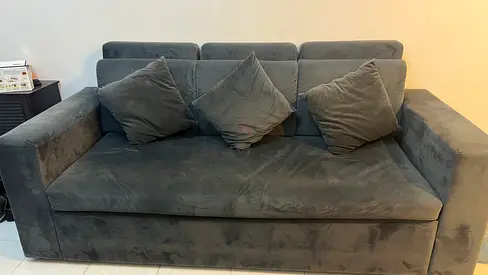 Comfortable 3-seater Grey Velvet Sofa with Cushions - Good Condition