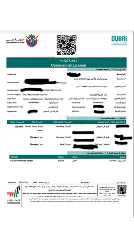 Dubai Vacation Homes License for Sale | Active Bank Account | Single German Owner