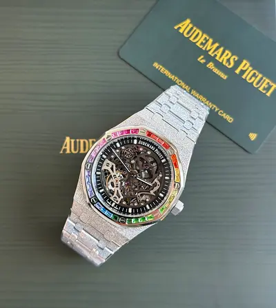 Piguet Royal Oak Frosted Gold Double Balance Wheel Openworked timepiece, featuring an Super master q