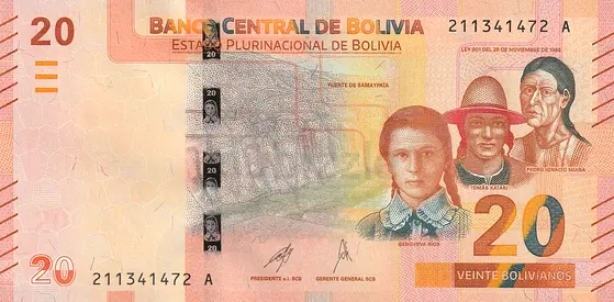 BOLIVIA 20 BOLIVIANOS BANKNOTE 2025