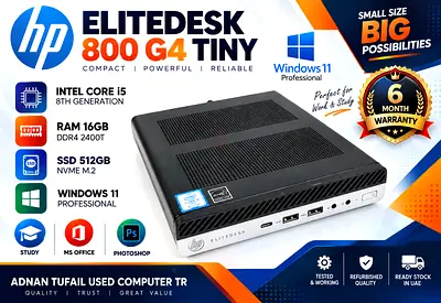 HP ELITEDESK 800 G4 TINY RAM 16GB DDR4 INTEL CORE i5 8TH GENERATION SSD DRIVE 512GB NVME M2