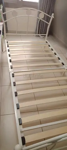 Single white metal bed frame with slatted base - good condition - 2 numbers available