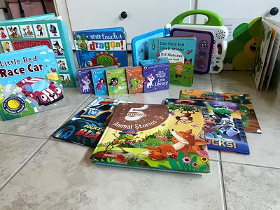 Kids board books and interactive story set - mixed collection with a LEAP FROG SOUND TOUCH BOOK