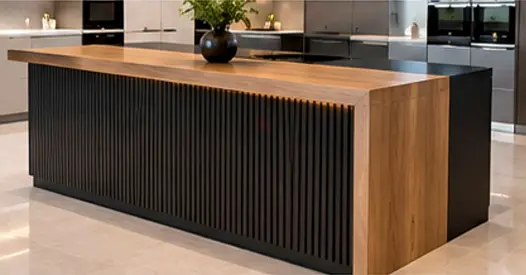 Modern Wooden Kitchen Island with Black Slatted Design