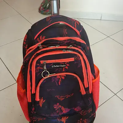 Wheeled trolley backpack - colorful geometric print, good condition