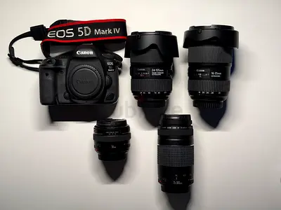 Canon EOS 5D Mark IV body + 4 lenses (24-105mm, 16-35mm, 50mm, 75-300mm) - great condition