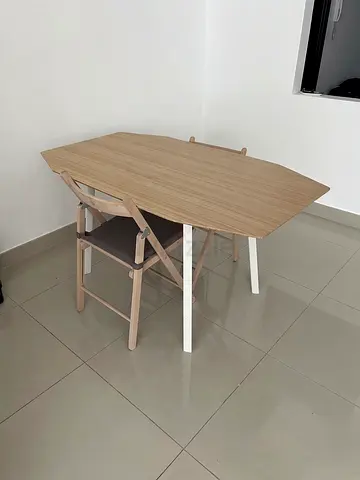 IKEA Light wood dining table with two matching chairs - compact set