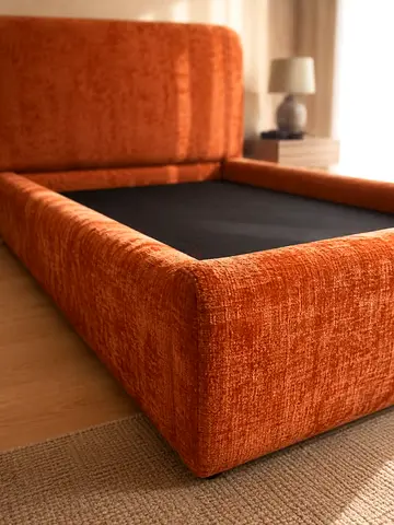 Modern Upholstered Bed Frame in Orange Fabric