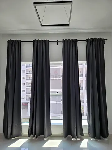 6 x IKEA Majgull Blackout Curtains with Black hanging rods