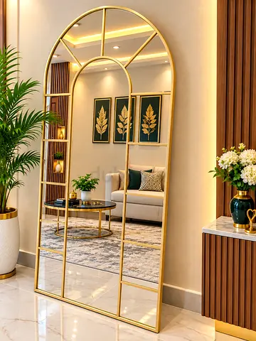 Large Gold Arched Full-Length Decorative Mirror - Modern Floor Mirror