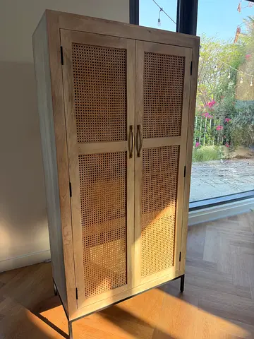 Wooden Wardrobe with Cane-Front Doors - from Homekode - Perfect Condition.