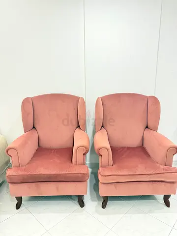 Pair of Vintage Style Pink Velvet Armchairs