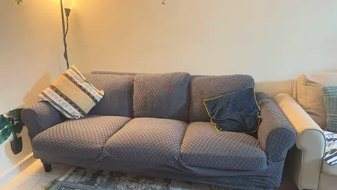 3-Seater Upholstered Sofa - Comfortable, cream color. Used always with cover