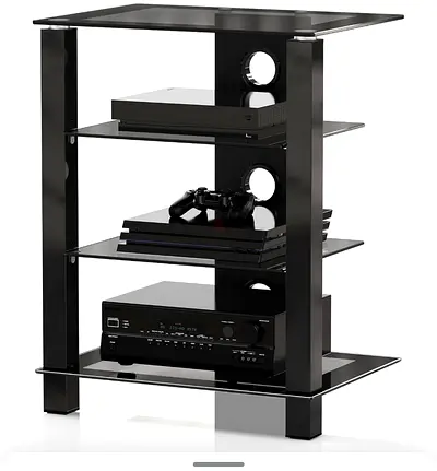 Black Glass AV Media Stand - 4 Tier Console for PS/Receiver