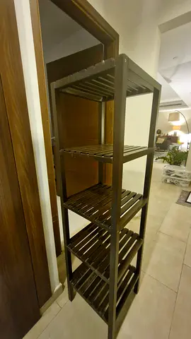 Tall wooden shelving unit / open bookcase - dark brown, good condition