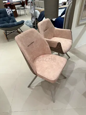 Set of 6 modern upholstered dining chairs - light pink/grey new