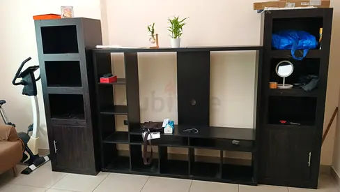 Modern Dark Wood tv cabinet and Bookshelf Set 3pcs