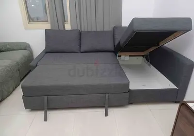 Grey L-Shaped Sofa Bed with Integrated Storage