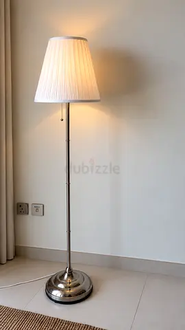 Chrome Floor Lamp with White Pleated Shade - Excellent Condition