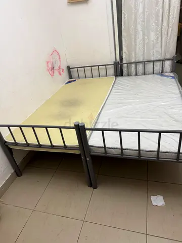 Metal bunk bed frame with mattress - used, sturdy single/double setup
