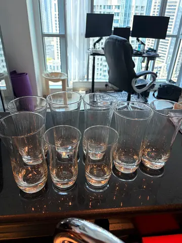 Set of 8 Clear Drinking Glasses - Good Condition