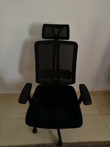 Ergonomic Black Mesh Office Chair with Headrest - Good Condition