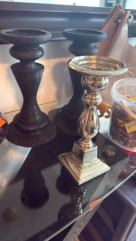 Set of 3 Decorative Candle Holders (Wooden & Silver Finish)