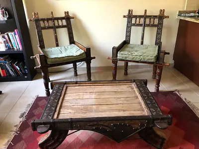 Marina Home Solid Wood Antique-Style Coffee Table + 2 Accent Chairs (Priced to Sell)