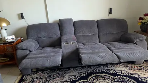Gray 3-Seater modular Recliner Sofa with glass  storage and charging point  Console - Good Condition