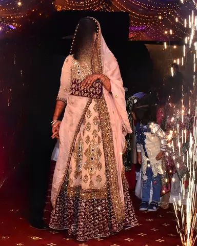 Embroidered Pink & Purple Bridal gown with dupatta